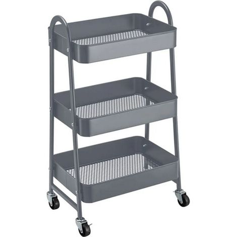 Chariot de rangement - JUANIO - Modèle universel - 3 niveaux - métal gris - 44x31x79 cm (1/3)