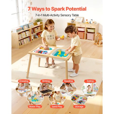 Table Sensorielle pour Tout-Petits, Table d'Activité en Bois pour Enfants, Tableaux Magnetiques Double Face, Bacs de Rangement, Pie… (1/5)