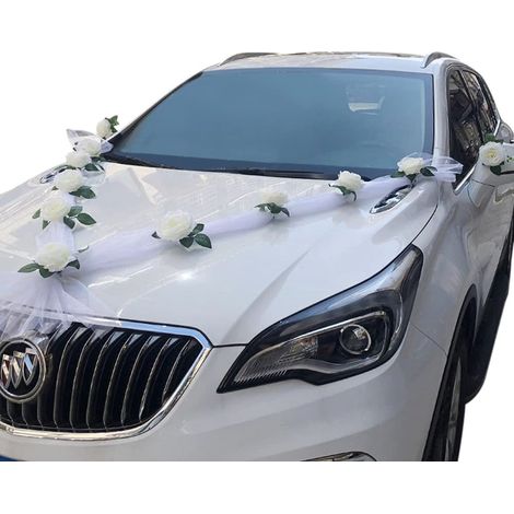 Ruban pour pneu de voiture de mariage, voiture, décoration de mariage, blanc, luxueux, romantique, rose, décoration de voiture, mariage, papillon, décoration de fête, mariages (1/5)