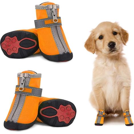 Deux paires de bottes imperméables, réfléchissantes et antidérapantes pour petits chiens, chaussures chaudes pour chiots, orange, taille 2 (1/5)