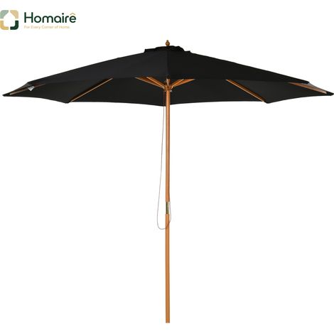 HOMAIRE Sonnenschirm Holz Bambus Schwarz robust elegant pour Garten Terrasse