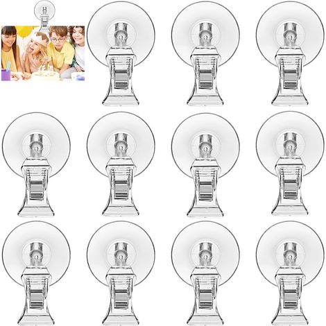 12 Pièces Ventouse Pince, Transparent avec Clip et Crochet pour Ticket de Stationnement, Aquarium, Fenêtre, Verre (1/5)