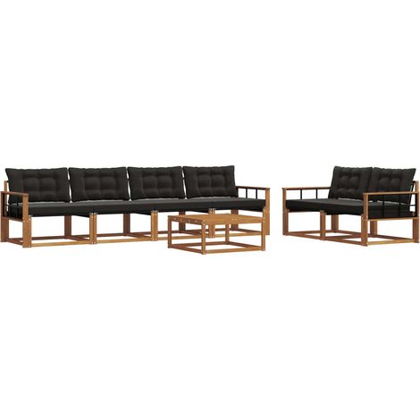 Outdoor Sofa Set with Cushion 7 pcs Natural and Black vidaXL (1/5)