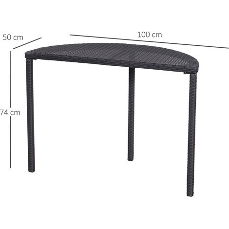 Table d'appoint semi-circulaire pour balcon ou jardin, en polyrotin et métal noir, 100 x 50 x 74 cm, idéale pour terrasse et balcon. (1/5)