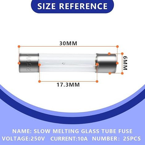 Glass Slow Burning Fuses 6 x 30mm 250V 10A Slow Tube Fuse Combination Kit (1/4)