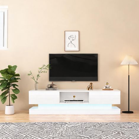 Meuble TV blanc brillant 160 x 35 x 40.5 cm avec éclairage LED (1/5)