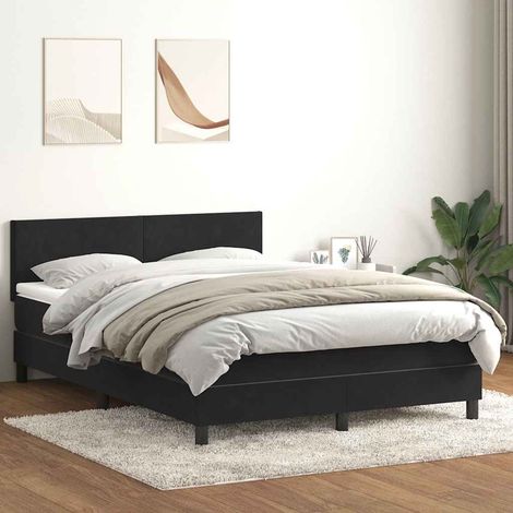 Cama box spring con colchón y LED terciopelo negro 160x210 cm (1/5)
