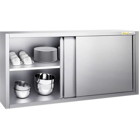 Placard mural inox 1800x400 mm - Hauteur 800 mm avec portes coulissantes PREMIUM - GOLDINOX (1/4)