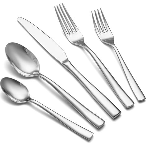 Set de Couverts Lourd 6 Personnes, 30 Pièces en Acier Inoxydable, Couverts de Table Couteau Fourchette Cuillère, Finition Brillant Poli, Lavable au Lave-Vaisselle (1/5)