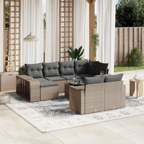 Salon de jardin modulable 11 pcs en résine tressée avec coffres de rangement et coussins gris, 87.4kg - PANGIVO (1/3)
