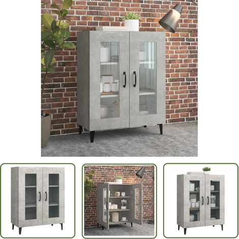 The Living Store Buffet gris béton 69,5x34x90 cm bois d'ingénierie - Buffet - Armoire - Placard - Meuble De Rangement - Meuble TV (1/5)