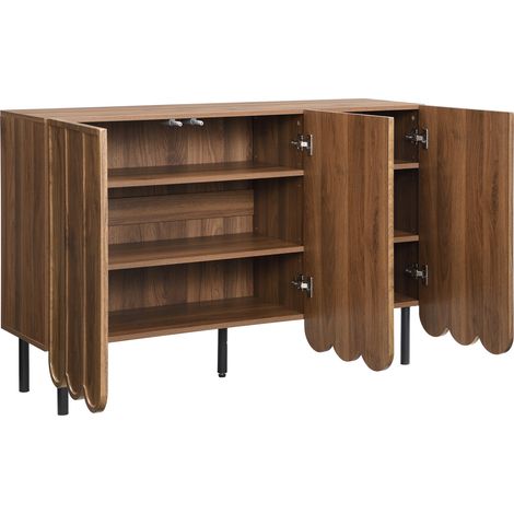 Credenza moderna color noce 120x35x80 cm in MDF con ante ondulate e ripiani regolabili (1/5)