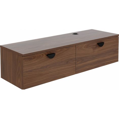 Oviala – Meuble TV suspendu 120 cm – Bois foncé – Design industriel – Rangement avec 2 portes – Ouvertures pour câbles – Fixation murale incluse (1/5)