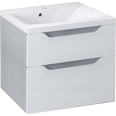 Sapho Wave - Mobiletto da lavabo 60x65x48 cm, 2 cassetti, bianco/rovere argento WA060-3011 (1/2)