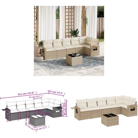 7-tlg. Garten-Sofagarnitur mit Kissen Beige Poly Rattan - Gartenmöbel - Lounge Möbel - Rattan Gartenmöbel - Outdoor Möbel - Esszimmergarnituren - Home & Living (1/3)