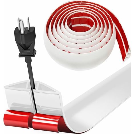 Cache Cable Sol, Petit Canal de câble Flexible,5M x 3cm Goulotte Passe Cable Sol Silicone, Cache Fil Électrique Sol Auto-Adhésif Facile à Couper Montage pour Tous Les Câbles (Blanc-Arrondi) (1/5)