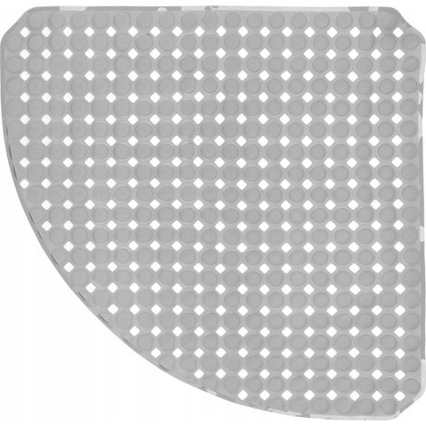 Alfombra de baño antideslizante esquinera para bañera o plato de ducha BABEL 53 x 53 cm, ventosas, gris, círculos