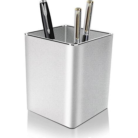 Quadratischer Stiftehalter, Stiftehalter aus Metall, Stiftehalter aus Aluminium – Für Büro, Schule, Zuhause