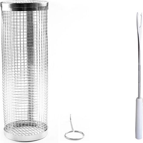 Panier à griller roulant portable, tube en maille pour barbecue, cylindre de cuisson en acier inoxydable, adapté à tous types de légumes, French-B (1/5)