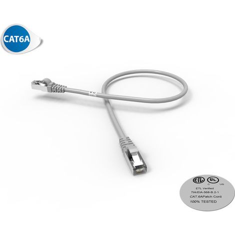Cordon RJ45 CAT6A SFTP 100 Ohms LSOH, Couleur : gris, Longueur : 0,5m (2205)