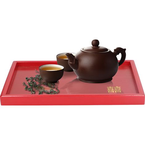 Rotes Holztablett, rotes Teetablett, großes quadratisches Teetablett (1/5)