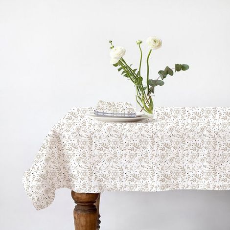 Lot nappe carrée + 2 serviettes de table déperlante floral 140x140cm VERONE (1/4)