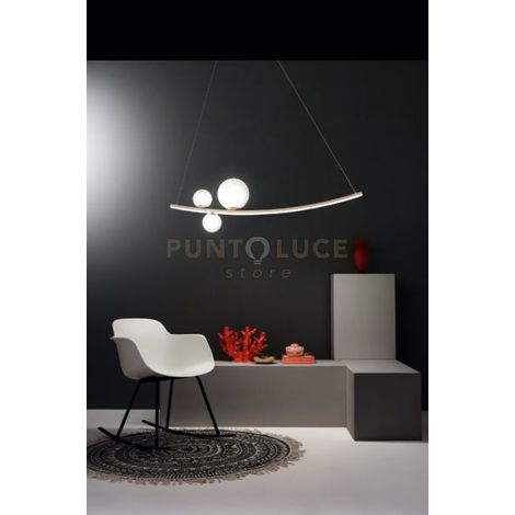 SOSPENSIONE ALTALENA ORO CON VETRI BIANCO A LED 4000K 2947LM 48W L.120CM DIMMERABILE