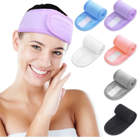 Diadema, diadema para spa, envoltura para el cabello - 6 piezas, coloridas, material suave y agradable para la piel, amplias aplicaciones, talla única que se adapta a la mayoría. (1/5)