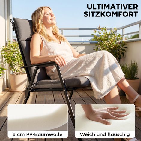 Lot de 4 coussins de chaise imperméables, antidérapants avec fixations, pour intérieur et extérieur, 111,5 x 53 x 8 cm, gris foncé (1/4)