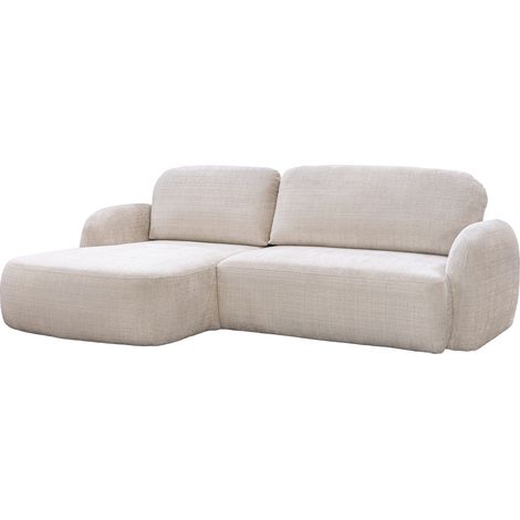 VIONA - Canapé d'angle convertible avec coffre en tissu beige - Angle gauche