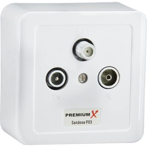 PremiumX PX3 Prise d'antenne - Satellite Prise à 3 Voies Prise d'antenne, Prise de Ligne Simple et de dérivation, Montage en Surface, encastré, Prise multimédia Sat TV Radio HD (1/5)