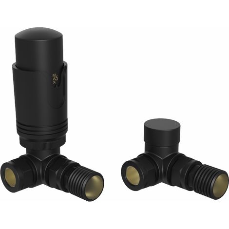 Thermostatic TRV Lockshield Corner Radiator Valves 15mm Pair Black (1/5)