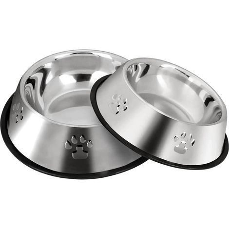 Pour Chien en Acier Inoxydable,Gamelle pour Chat Gamelle Alimentation Chien avec Bases en Caoutchouc Antidérapantes, Bols pour Petits Animaux et Bols à Eau,S-18 cm/2 Bols (1/5)