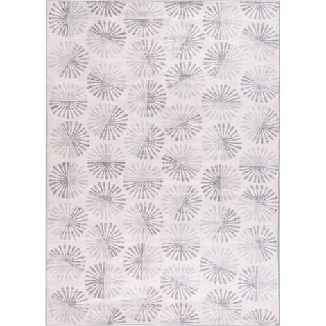 Alfombra 140 x 200 cm de tela sala de estar dormitorio apto para calefacción por suelo radiante base antideslizante blanco crema Catak
