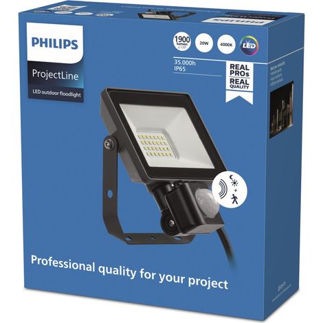 Philips – Projecteur extérieur à détecteur de mouvement 20W – Lumière blanche neutre 4000K – IP65 – Flux lumineux 1900 lm – Compact et résistant aux intempéries (1/5)