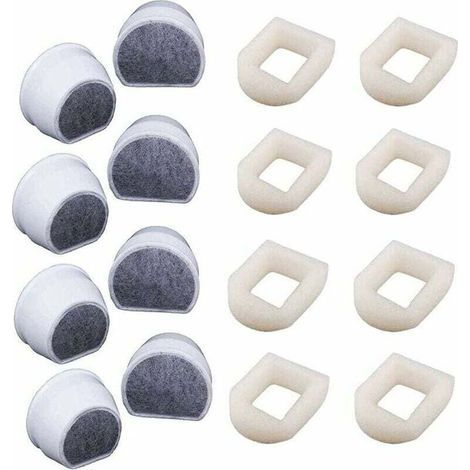 Lot de 16 Préfiltres en Mousse et Filtre à Carbone Compatible avec PetSafe Drinkwell Fountain INOX 360 Avalon Pagoda Seascape et Sedona Fontaines, Filtre pour Fontaine à Eau Chat Chien