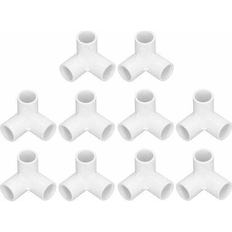 Raccord PVC 3 voies, 10 pièces 3 voies en plastique PVC connecteurs de meubles raccords de tuyauterie 20 mm de diamètre intérieur raccord coude meubles tuyau bricolage accessoires (blanc) (1/5)