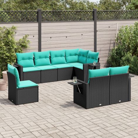 vidaXL Salon de jardin 8 pcs avec coussins noir résine tressée (1/5)