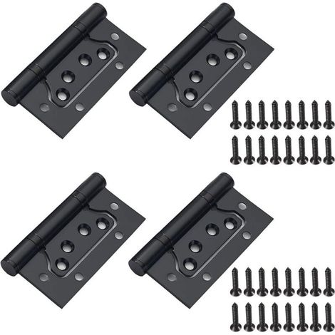 Lot de 4 charnières en acier inoxydable noires avec vis, charnière de porte pliante pour porte en bois, armoire en bois, armoire, 100 mm x 50 mm (1/5)