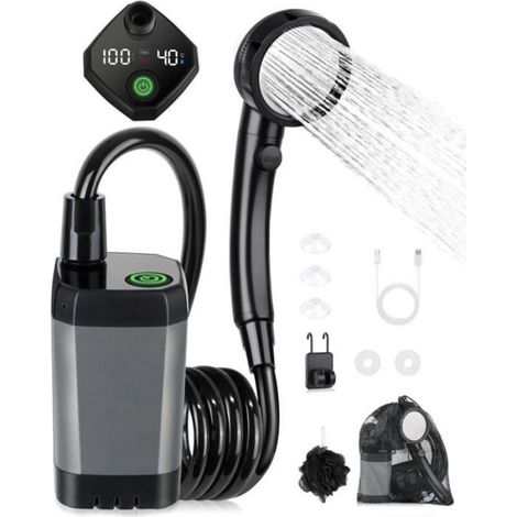 Kit Douche Camping - Pompe Electrique Rechargeable USB-C - 4 Modes De Jet - Affichage Temperature - Pour Activites Extérieures - 1 Piece (1/4)