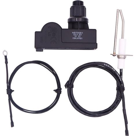 Kit d'allumage pour foyer, bouton poussoir pour brûleur à gaz avec 2 prises d'allumage, fils d'allumage et fil de terre (1/5)