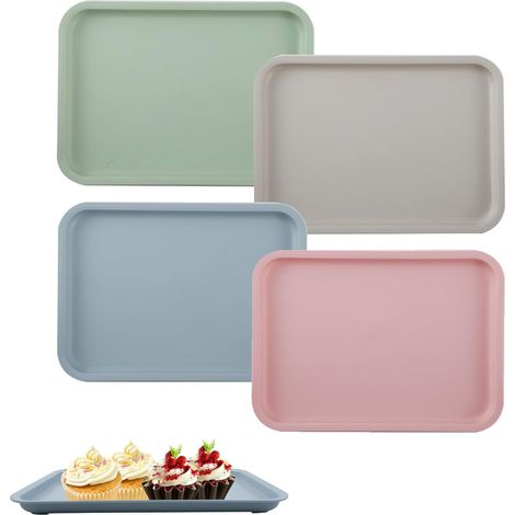 Lot de 4 Plateaux rectangulaires, bords surélevés, design antidérapant, polypropylène, pour cuisine et fêtes