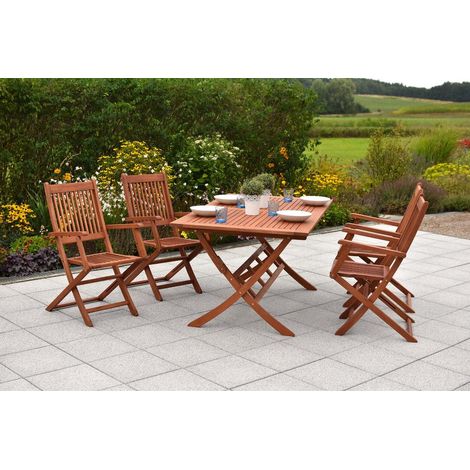 Rio Set 5tlg 4 Sessel Klapptisch 160x90cm Eukalyptus