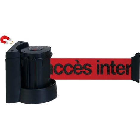 Enrouleur mural magnétique avec sangle Rouge avec marquage Accès interdit 5m x 50mm - 2051149 (1/4)