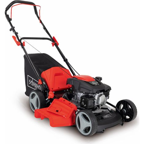 Scheppach Tondeuse à gazon à essence MP150-46 – Moteur à essence 4 temps 3,5 CV – Largeur de coupe 46 cm – 8 hauteurs de coupe – Bac de 55 l – Mulching – Ejection latérale – Huile incluse (1/5)