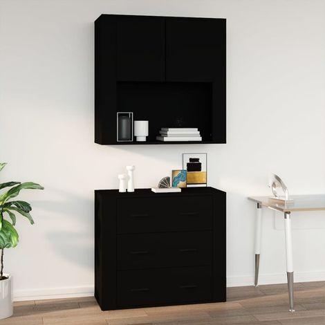 Armoire murale, Meuble Haut, Armoire Etagère de rangement Noir 80x33x80 cm Bois d'ingénierie HYB28145 (1/5)