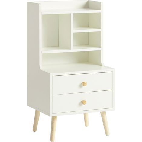 SoBuy Comodino camera da letto Mobile letto a scomparsa singolo Tavolino soggiorno con 2 cassetti e 3 ripiani, bianco FBT100-W (1/5)
