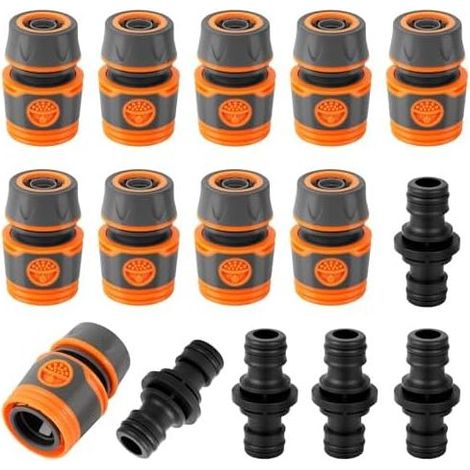Kit di raccordi per tubo da giardino, 15 pezzi, prolunga per tubo da giardino da 1/2 pollice (13 mm) con doppia spina, raccordo per estendere il giardino di famiglia - (1/5)