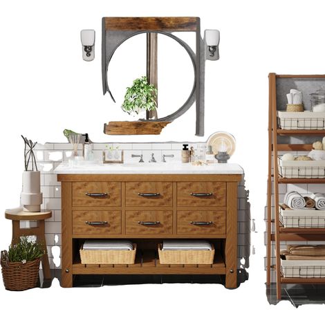Miroir mural, forme carrée, style industriel, Bois, 63x76cm (1/2)