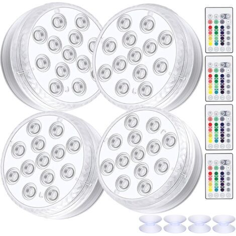 Lumière LED Submersible, Paquet de 4 Lampes LED Imperméable Avec Télécommande RVB Changement de Couleur RVB Eclairage de Bassin Décoration pour Vase Base, Piscine,